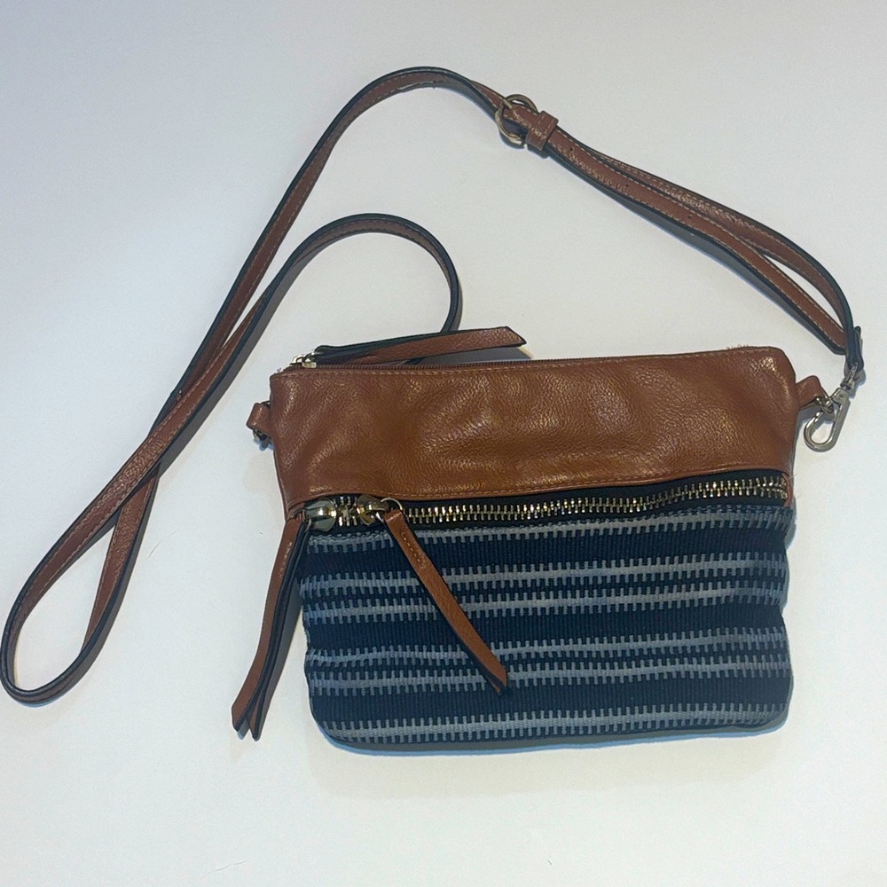 Clark’s Cognac Brown and Blue Striped Women's Crossbody Bag